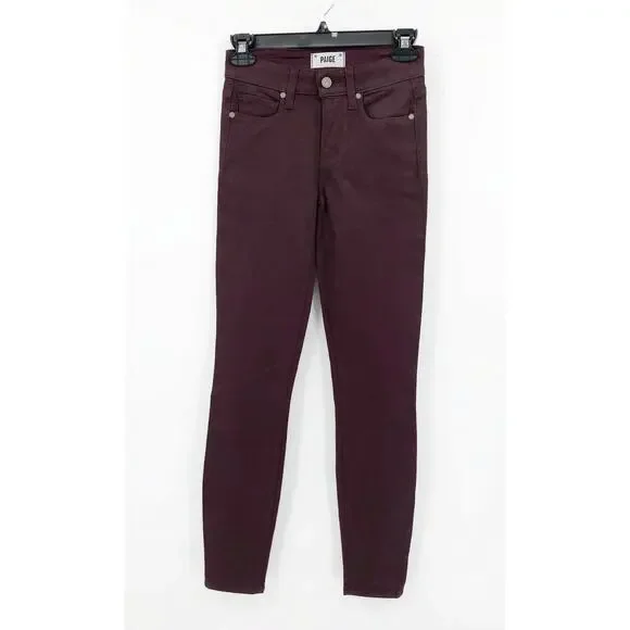 PAIGE Women's Verdugo Ankle Skinny Jeans 24 00 Dark Red Coated Mid Rise NWOT - Picture 3 of 12